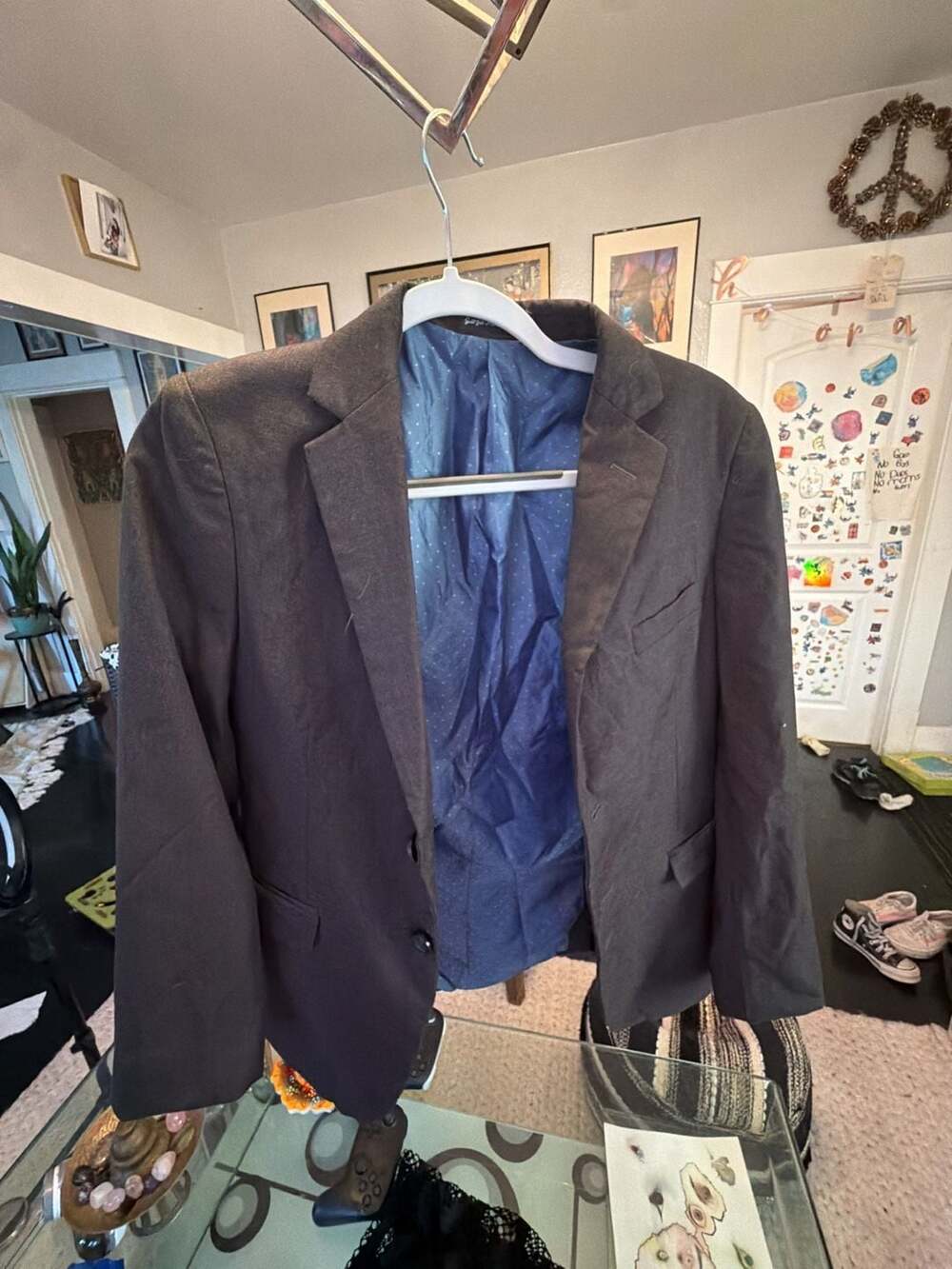 Giorgio Fiorelli Men's Solid Dark Charcoal/Black Blazer Jacket
